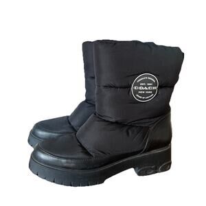 Coach Rya Puffer Snow Boots Black Nylon Leather Logo Platform Winter Women’s 9